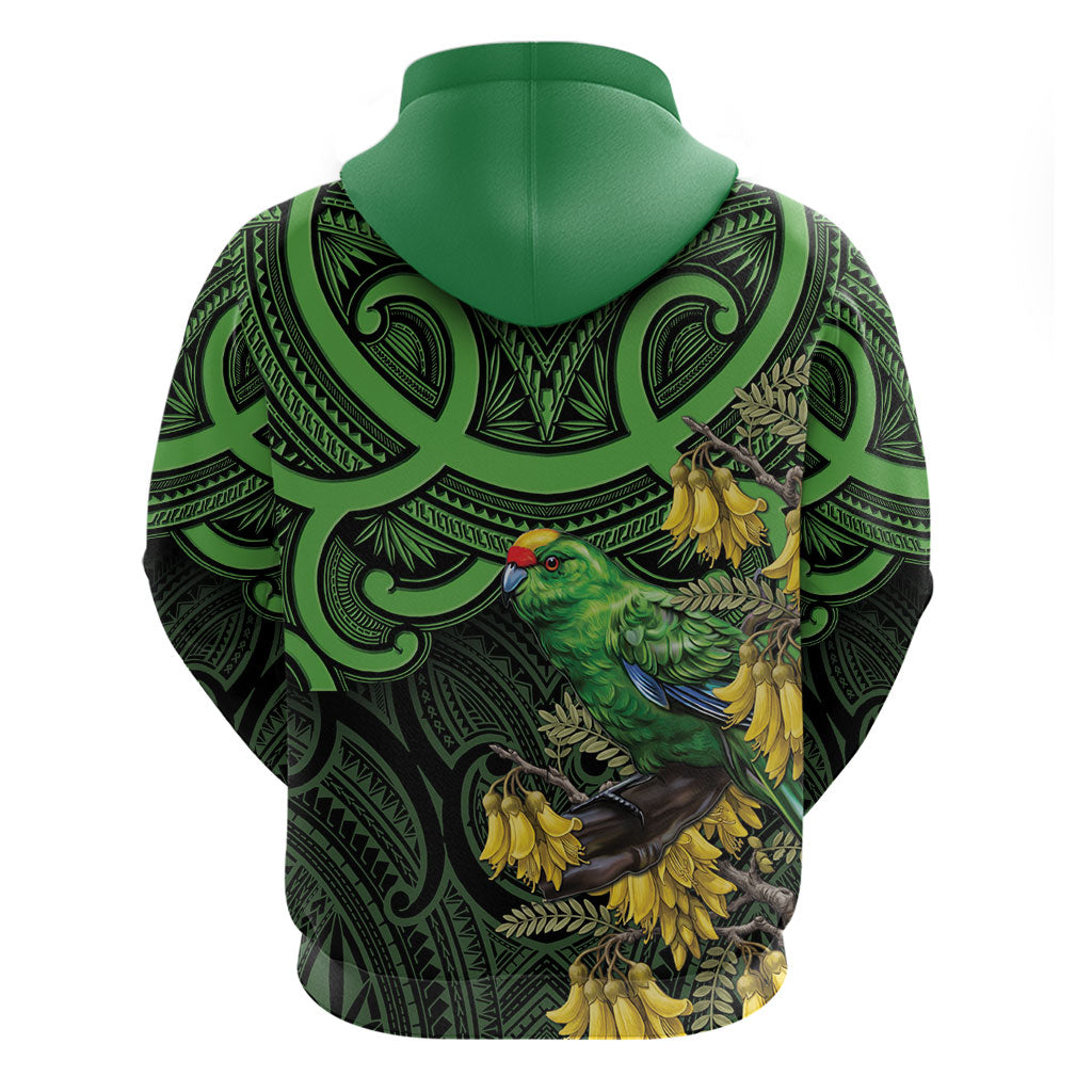 New Zealand Parakeet Bird Zip Hoodie Maori Kakariki Kowhai Maori Pattern