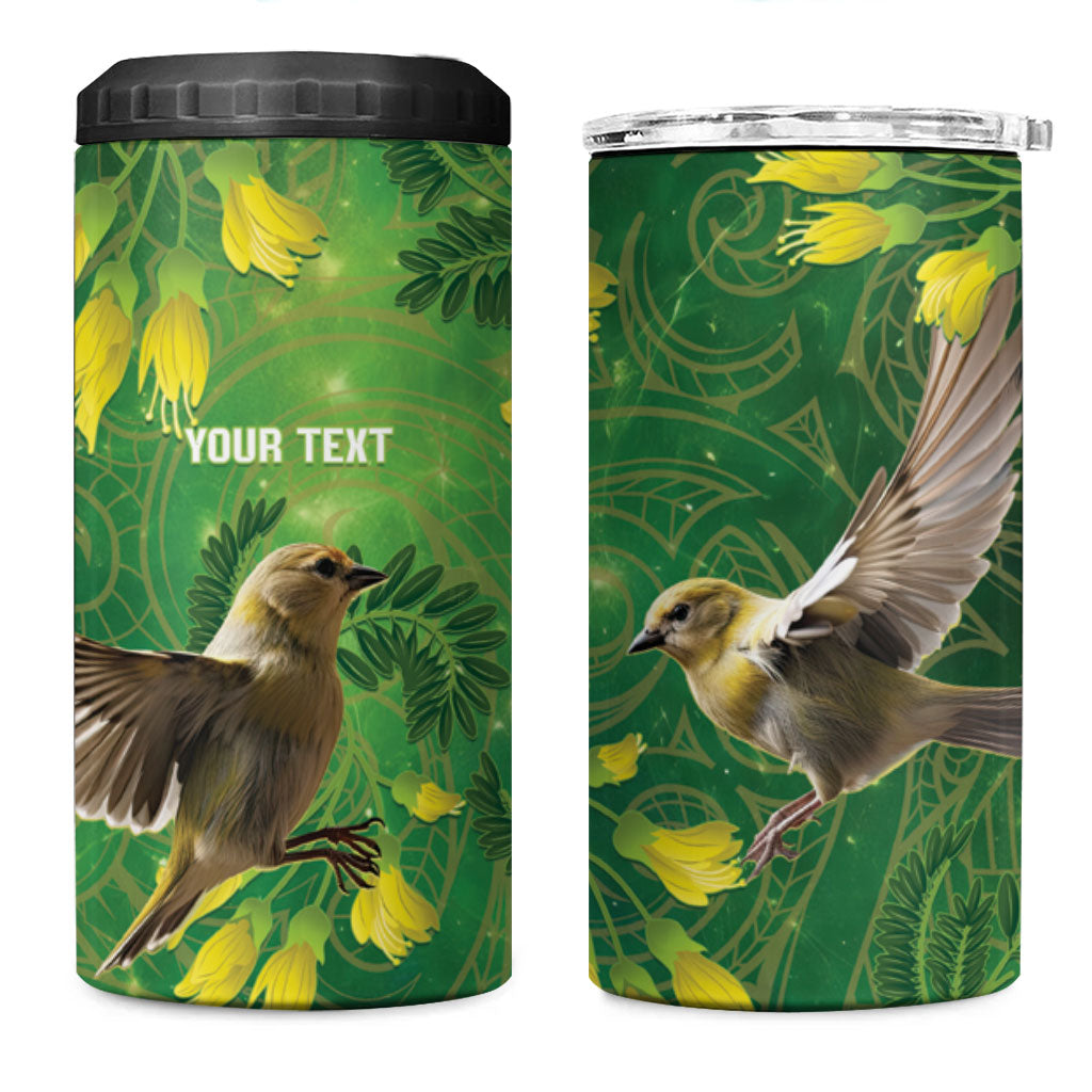 Bellbird New Zealand Personalised 4 in 1 Can Cooler Tumbler Kowhai Flower Maori Pattern
