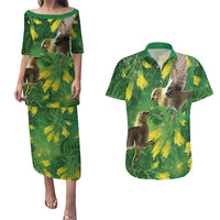 Bellbird New Zealand Personalised Couples Matching Puletasi and Hawaiian Shirt Kowhai Flower Maori Pattern
