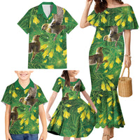 Bellbird New Zealand Personalised Family Matching Mermaid Dress and Hawaiian Shirt Kowhai Flower Maori Pattern LT22 - Polynesian Pride