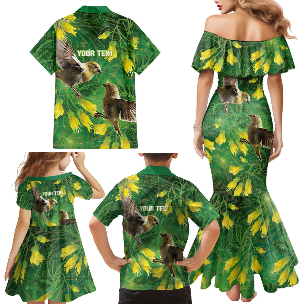Bellbird New Zealand Personalised Family Matching Mermaid Dress and Hawaiian Shirt Kowhai Flower Maori Pattern LT22 - Polynesian Pride