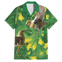 Bellbird New Zealand Personalised Family Matching Mermaid Dress and Hawaiian Shirt Kowhai Flower Maori Pattern LT22 Dad's Shirt - Short Sleeve Green - Polynesian Pride