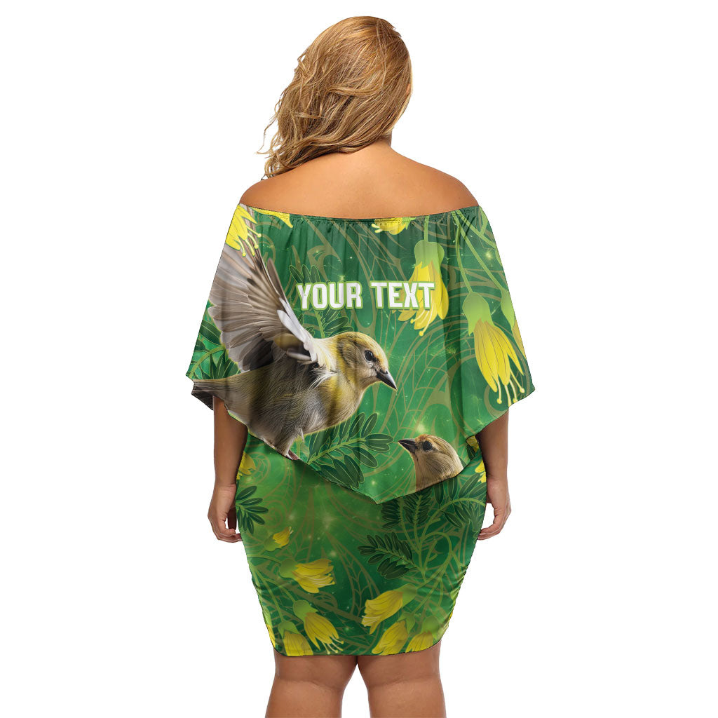 Bellbird New Zealand Personalised Family Matching Off Shoulder Short Dress and Hawaiian Shirt Kowhai Flower Maori Pattern