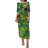 Bellbird New Zealand Personalised Family Matching Puletasi and Hawaiian Shirt Kowhai Flower Maori Pattern
