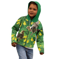Bellbird New Zealand Personalised Kid Hoodie Kowhai Flower Maori Pattern