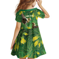 Bellbird New Zealand Personalised Kid Short Sleeve Dress Kowhai Flower Maori Pattern LT22 - Polynesian Pride