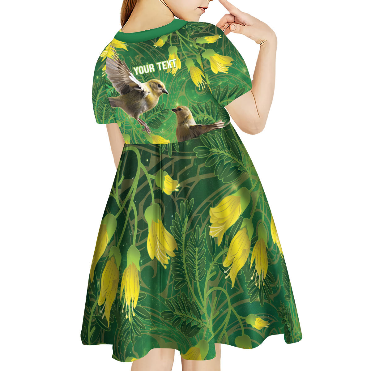 Bellbird New Zealand Personalised Kid Short Sleeve Dress Kowhai Flower Maori Pattern LT22 - Polynesian Pride