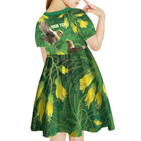 Bellbird New Zealand Personalised Kid Short Sleeve Dress Kowhai Flower Maori Pattern LT22 - Polynesian Pride