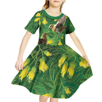 Bellbird New Zealand Personalised Kid Short Sleeve Dress Kowhai Flower Maori Pattern LT22 - Polynesian Pride