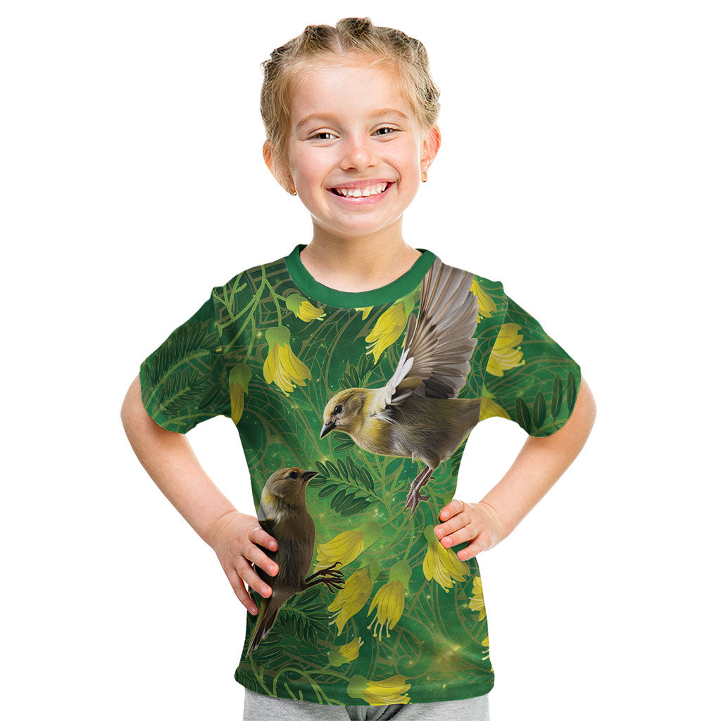 Bellbird New Zealand Personalised Kid T Shirt Kowhai Flower Maori Pattern