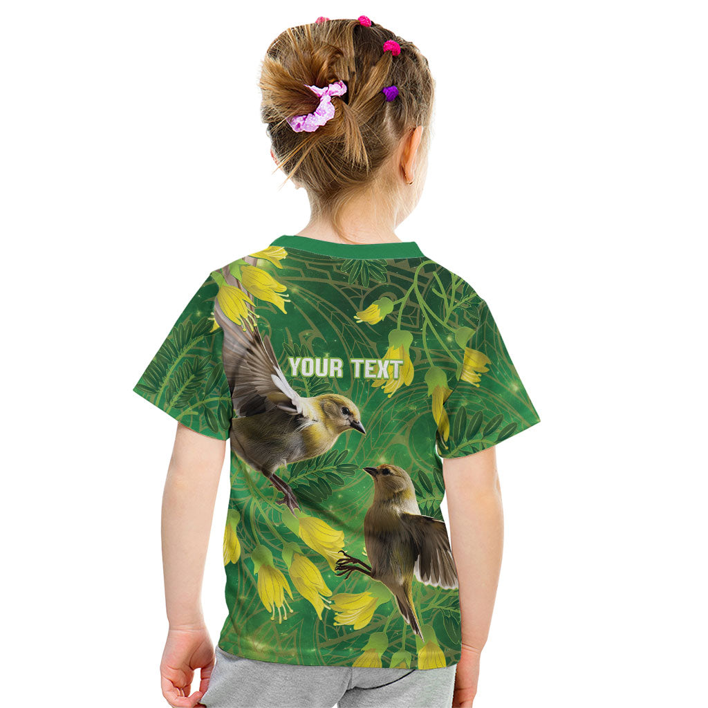 Bellbird New Zealand Personalised Kid T Shirt Kowhai Flower Maori Pattern