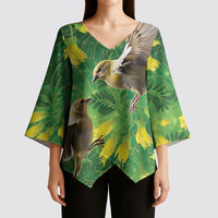 Bellbird New Zealand Personalised Kimono Sleeve Blouse Kowhai Flower Maori Pattern