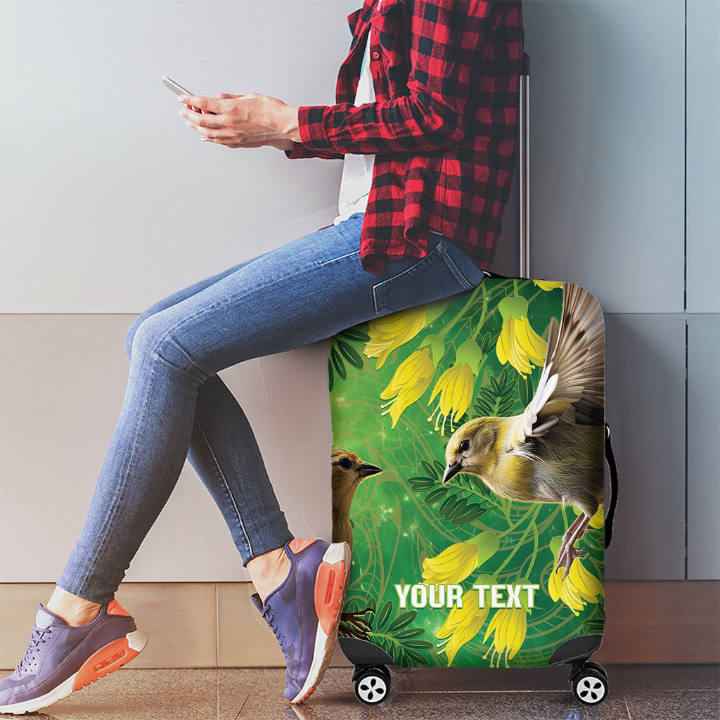 Bellbird New Zealand Personalised Luggage Cover Kowhai Flower Maori Pattern