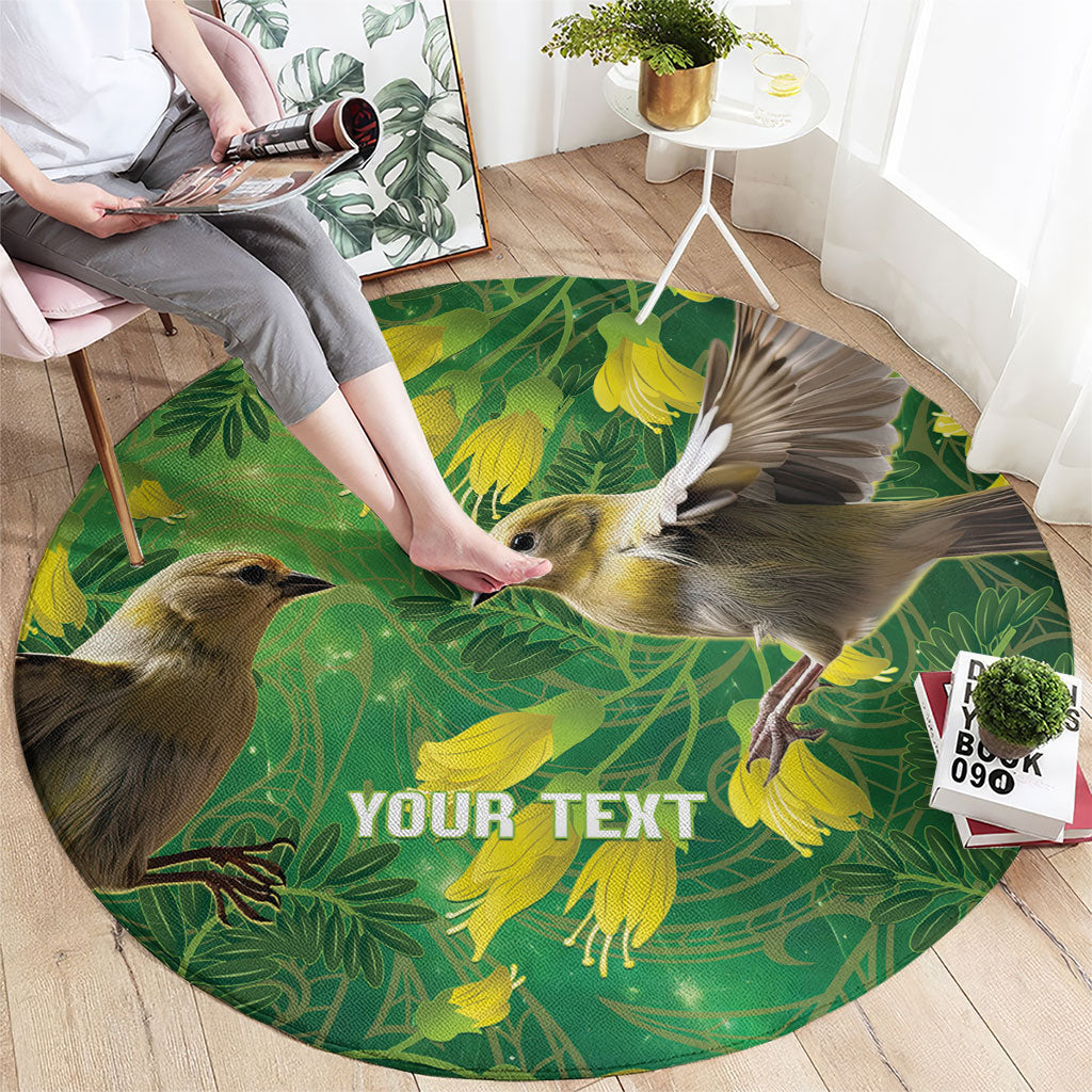 Bellbird New Zealand Personalised Round Carpet Kowhai Flower Maori Pattern