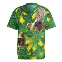 Bellbird New Zealand Personalised Rugby Jersey Kowhai Flower Maori Pattern LT22 Green - Polynesian Pride