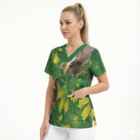 Bellbird New Zealand Personalised Scrub Top Kowhai Flower Maori Pattern
