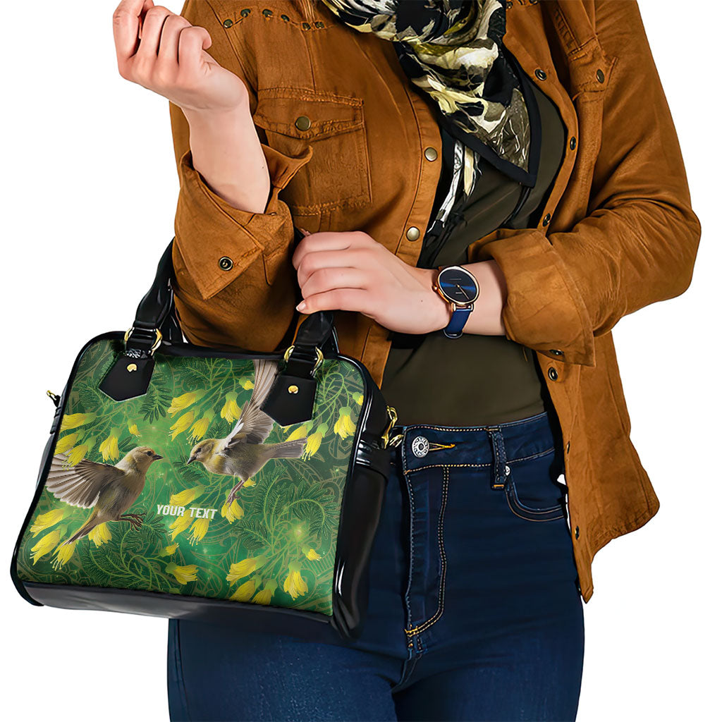 Bellbird New Zealand Personalised Shoulder Handbag Kowhai Flower Maori Pattern