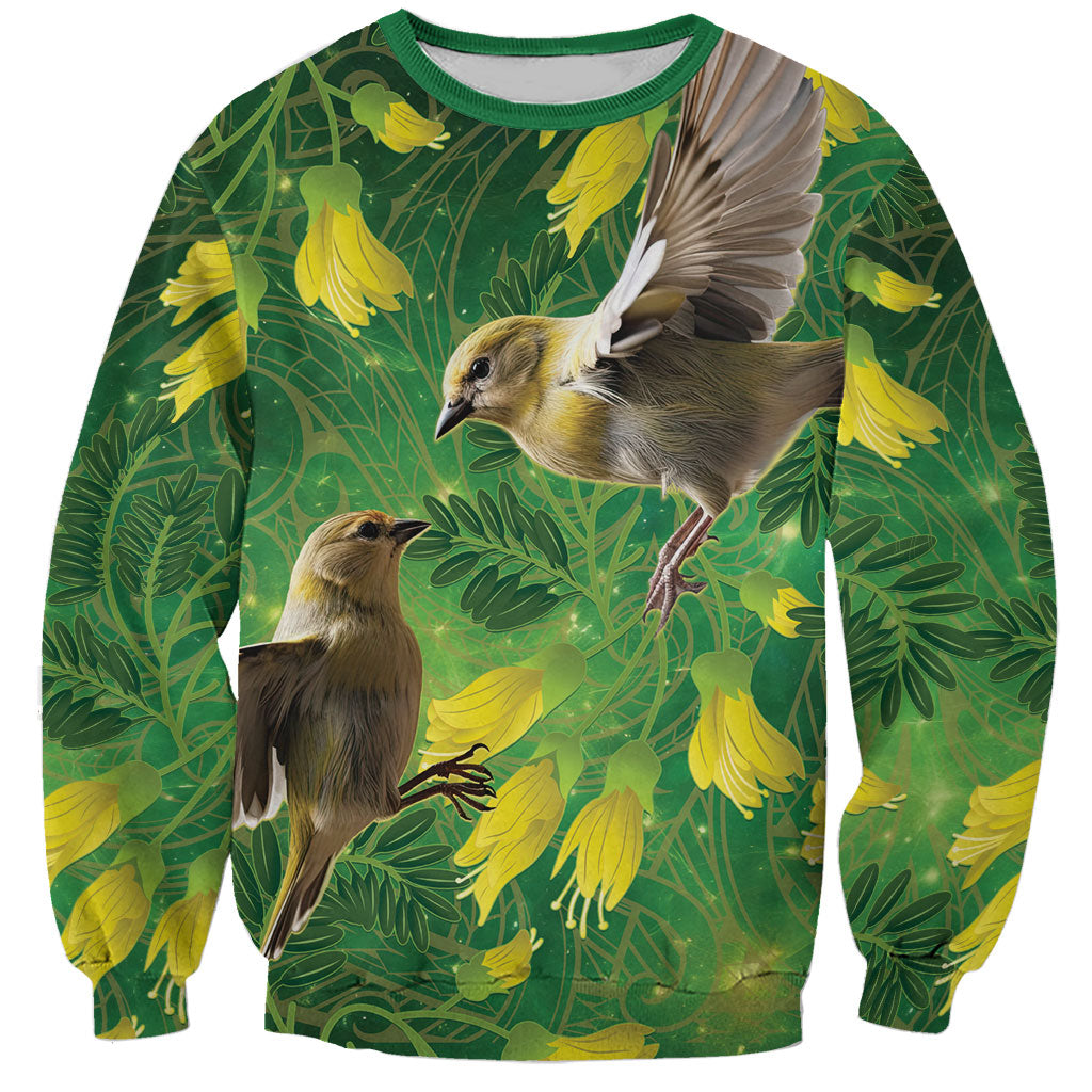 Bellbird New Zealand Personalised Sweatshirt Kowhai Flower Maori Pattern