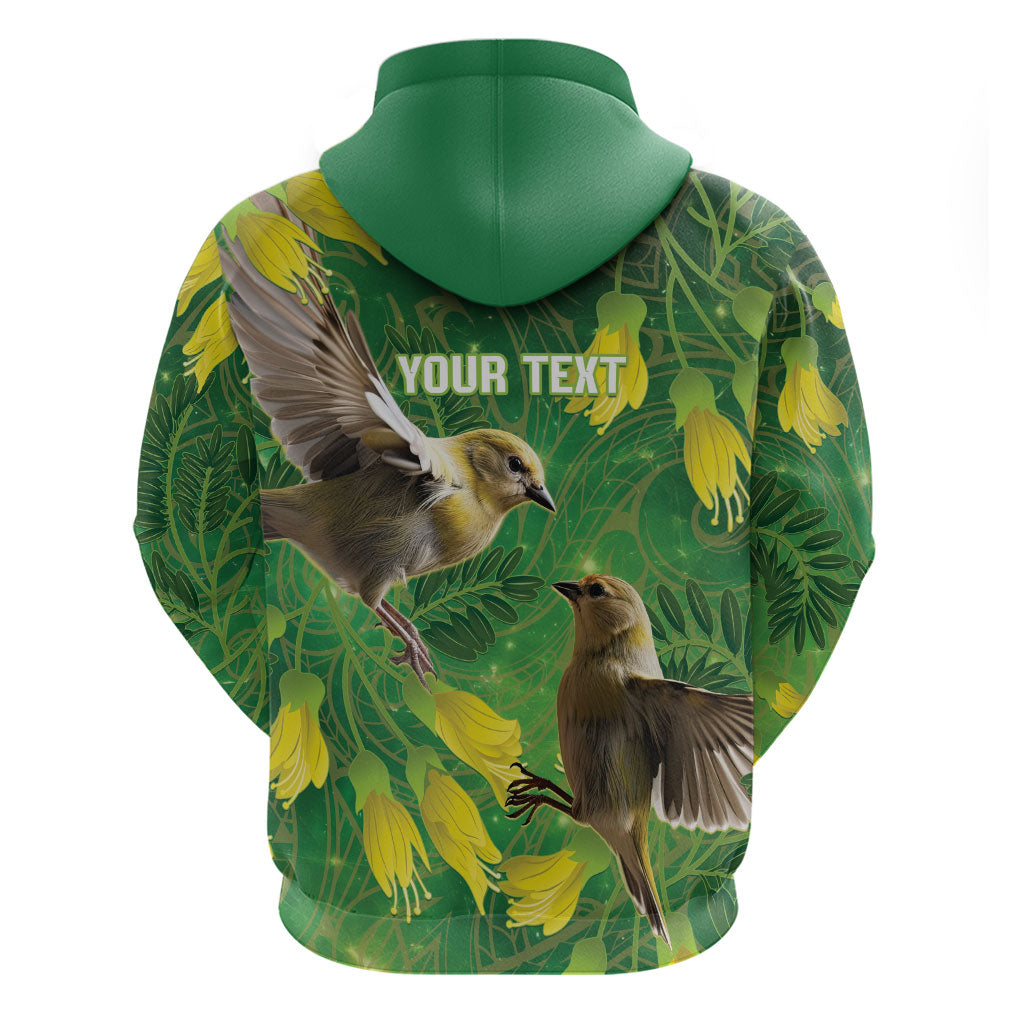 Bellbird New Zealand Personalised Zip Hoodie Kowhai Flower Maori Pattern