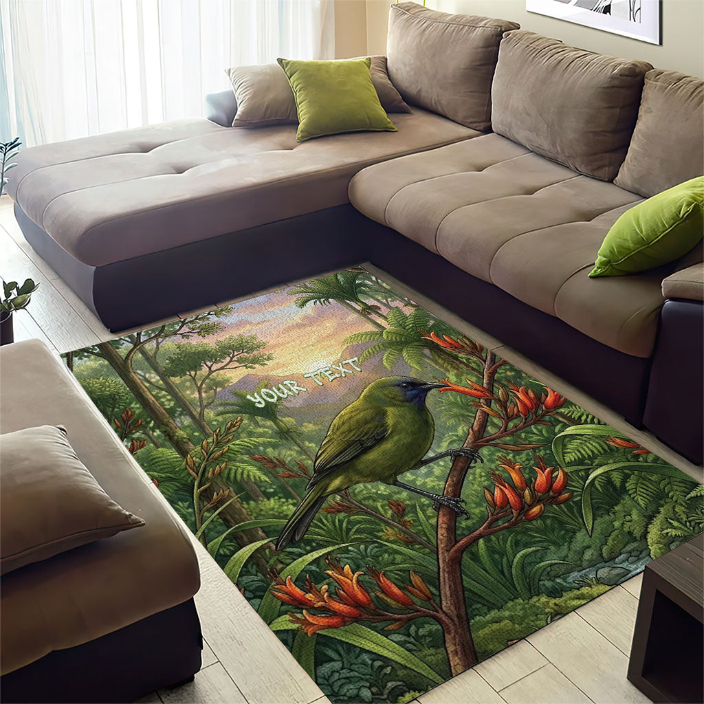 Bellbird New Zealand Personalised Area Rug Korimako Harakeke Flower Native Forest