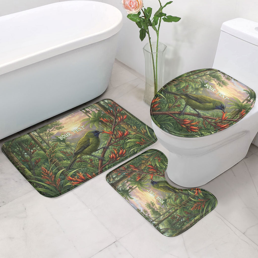 Bellbird New Zealand Personalised Bathroom Set Korimako Harakeke Flower Native Forest