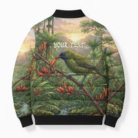 Bellbird New Zealand Personalised Bomber Puffer Jacket Korimako Harakeke Flower Native Forest LT22 - Polynesian Pride