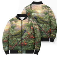 Bellbird New Zealand Personalised Bomber Puffer Jacket Korimako Harakeke Flower Native Forest LT22 - Polynesian Pride