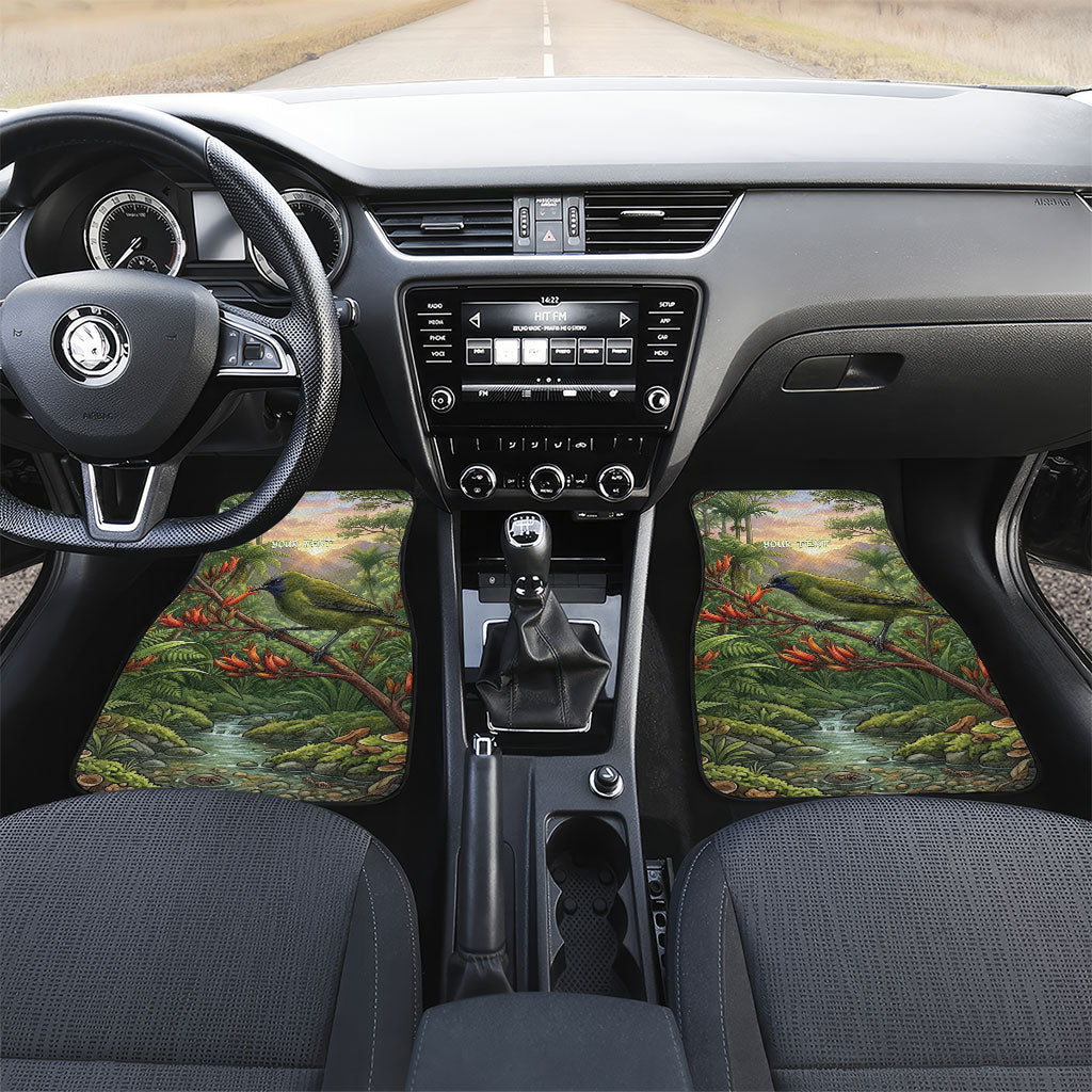 Bellbird New Zealand Personalised Car Mats Korimako Harakeke Flower Native Forest