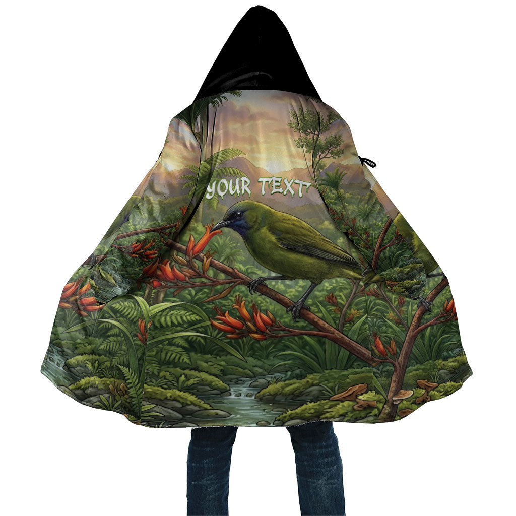 Bellbird New Zealand Personalised Cloak Korimako Harakeke Flower Native Forest LT22 Unisex Green - Polynesian Pride