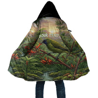 Bellbird New Zealand Personalised Cloak Korimako Harakeke Flower Native Forest LT22 Unisex Green - Polynesian Pride