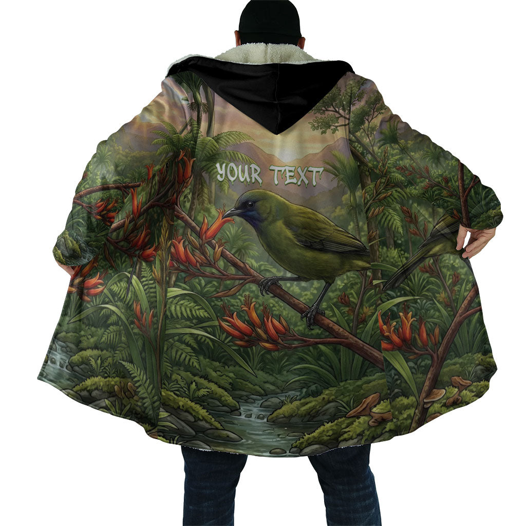 Bellbird New Zealand Personalised Cloak Korimako Harakeke Flower Native Forest LT22 - Polynesian Pride
