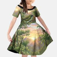 Bellbird New Zealand Personalised Family Matching Mermaid Dress and Hawaiian Shirt Korimako Harakeke Flower Native Forest