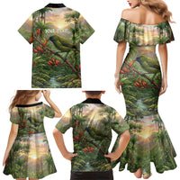 Bellbird New Zealand Personalised Family Matching Mermaid Dress and Hawaiian Shirt Korimako Harakeke Flower Native Forest