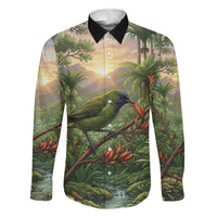 Bellbird New Zealand Personalised Family Matching Mermaid Dress and Hawaiian Shirt Korimako Harakeke Flower Native Forest