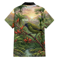 Bellbird New Zealand Personalised Family Matching Off The Shoulder Long Sleeve Dress and Hawaiian Shirt Korimako Harakeke Flower Native Forest