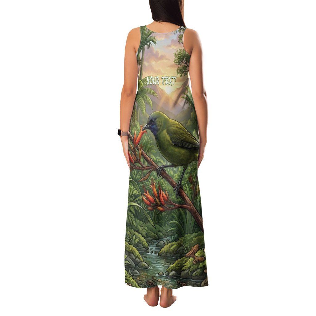 Bellbird New Zealand Personalised Family Matching Tank Maxi Dress and Hawaiian Shirt Korimako Harakeke Flower Native Forest