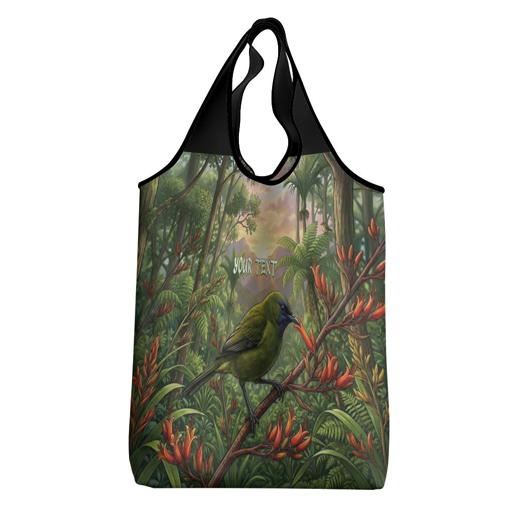Bellbird New Zealand Personalised Grocery Bag Korimako Harakeke Flower Native Forest