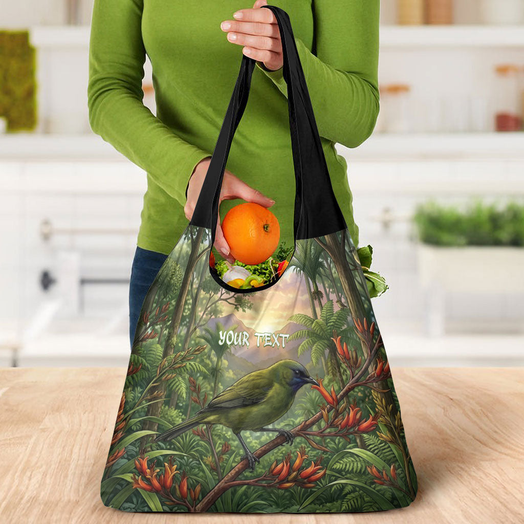 Bellbird New Zealand Personalised Grocery Bag Korimako Harakeke Flower Native Forest