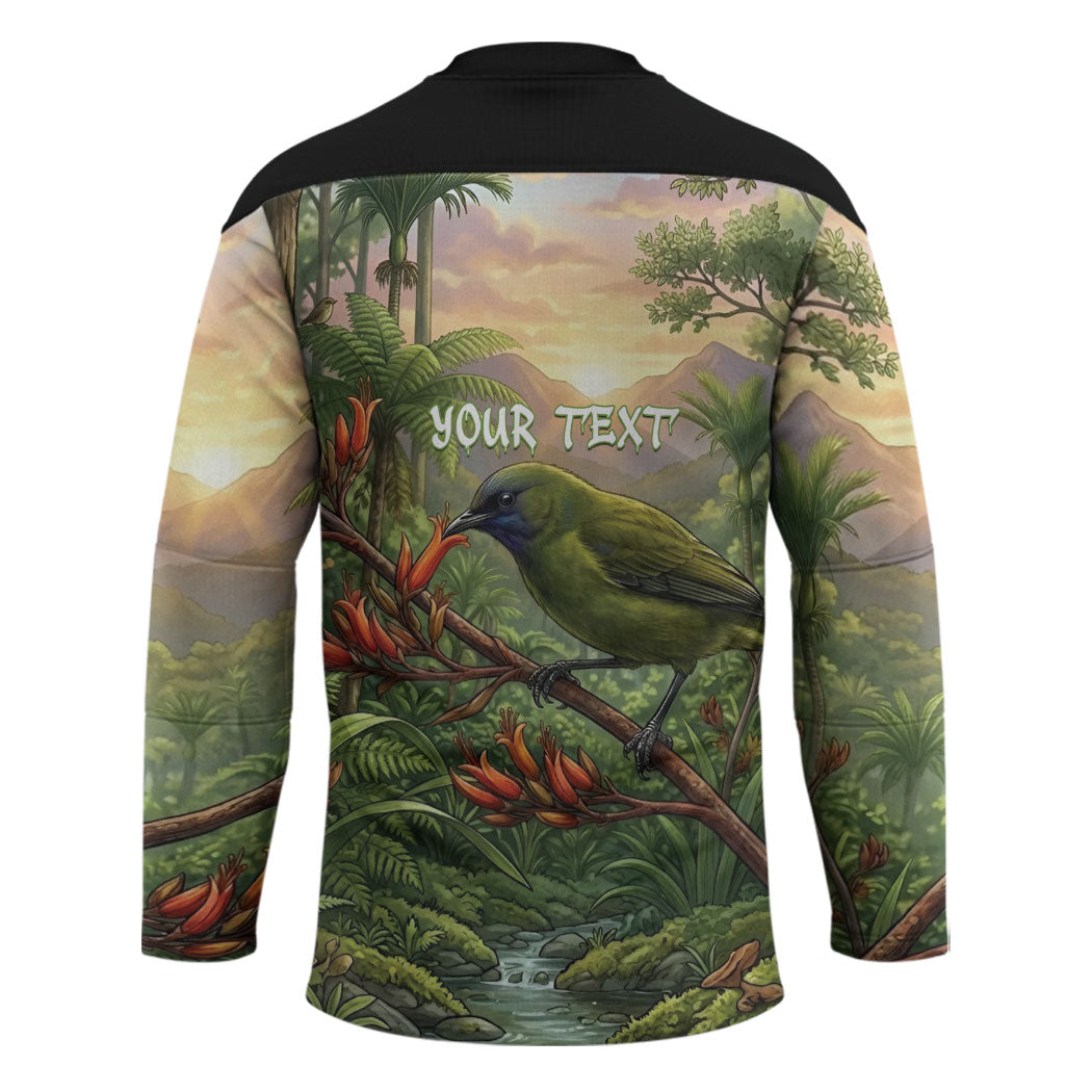 Bellbird New Zealand Personalised Hockey Jersey Korimako Harakeke Flower Native Forest LT22 - Polynesian Pride