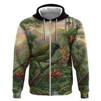 Bellbird New Zealand Personalised Hoodie Korimako Harakeke Flower Native Forest