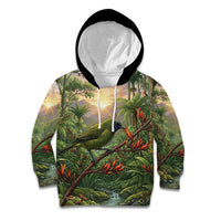 Bellbird New Zealand Personalised Kid Hoodie Korimako Harakeke Flower Native Forest LT22 Hoodie Green - Polynesian Pride
