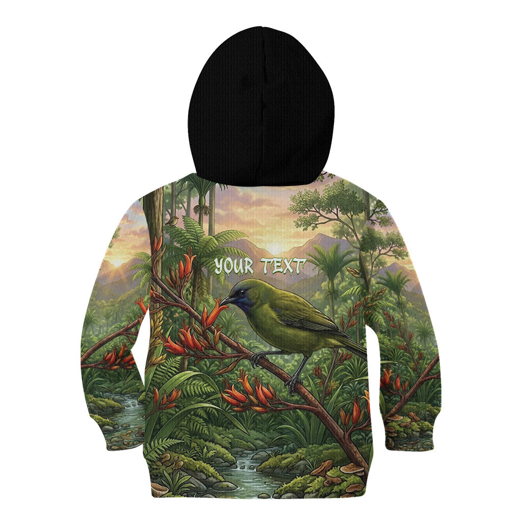 Bellbird New Zealand Personalised Kid Hoodie Korimako Harakeke Flower Native Forest LT22 - Polynesian Pride