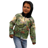 Bellbird New Zealand Personalised Kid Hoodie Korimako Harakeke Flower Native Forest LT22 - Polynesian Pride