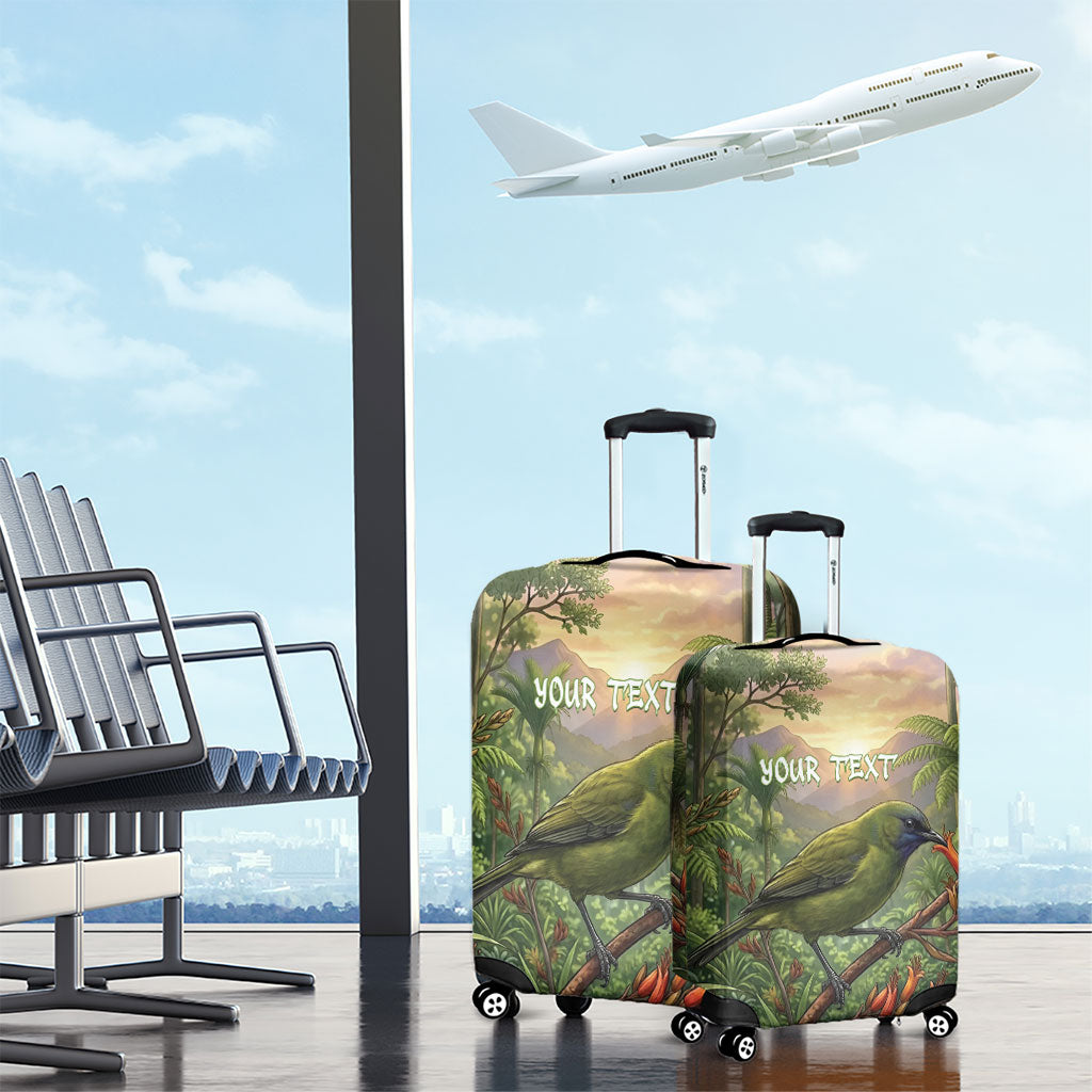 Bellbird New Zealand Personalised Luggage Cover Korimako Harakeke Flower Native Forest