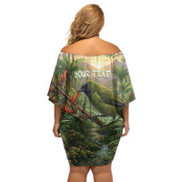 Bellbird New Zealand Personalised Off Shoulder Short Dress Korimako Harakeke Flower Native Forest
