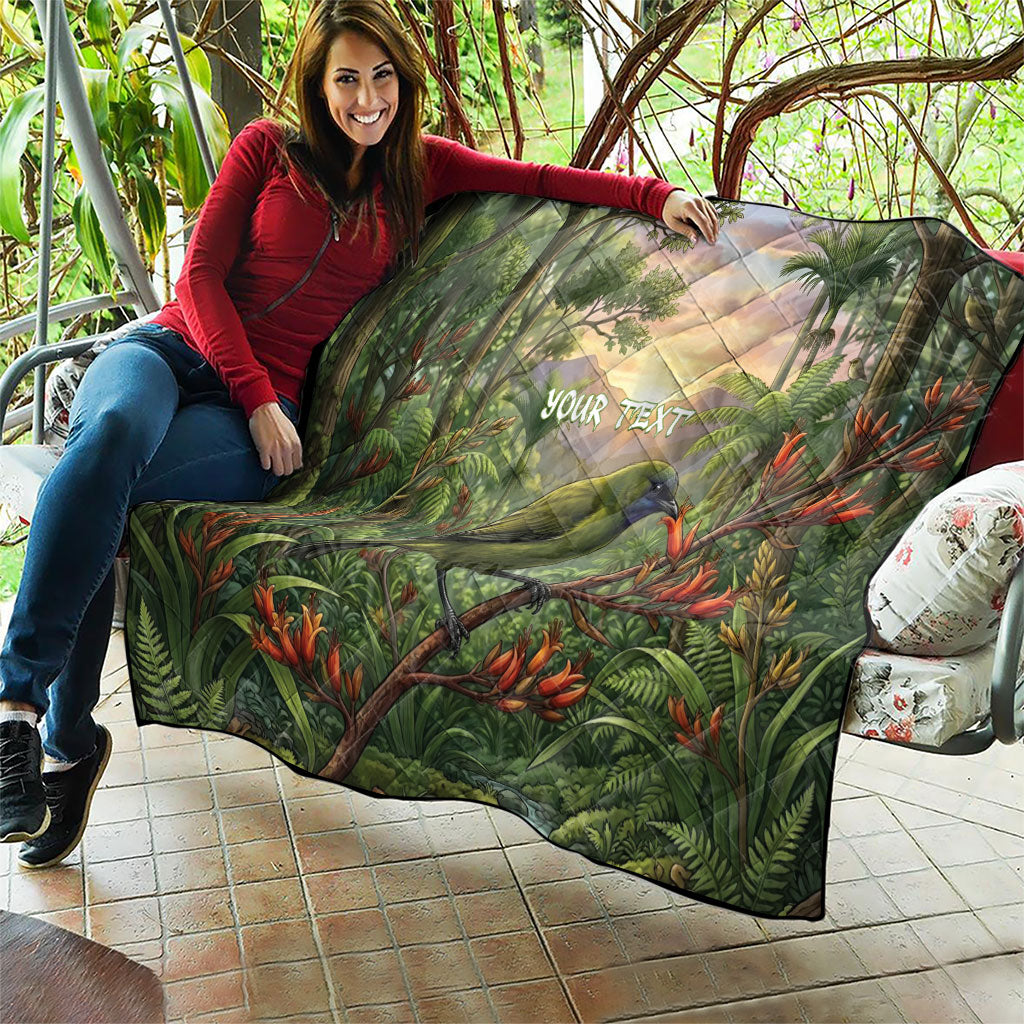 Bellbird New Zealand Personalised Quilt Korimako Harakeke Flower Native Forest