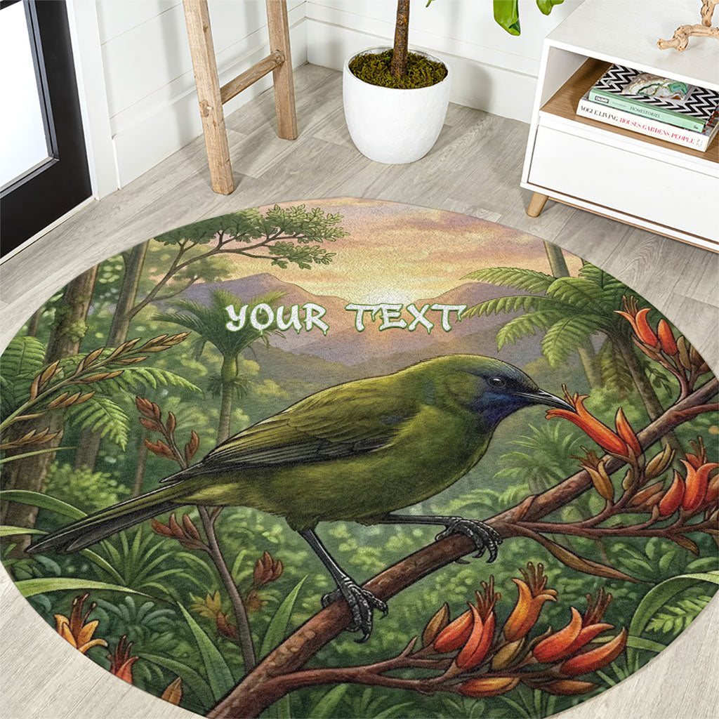 Bellbird New Zealand Personalised Round Carpet Korimako Harakeke Flower Native Forest