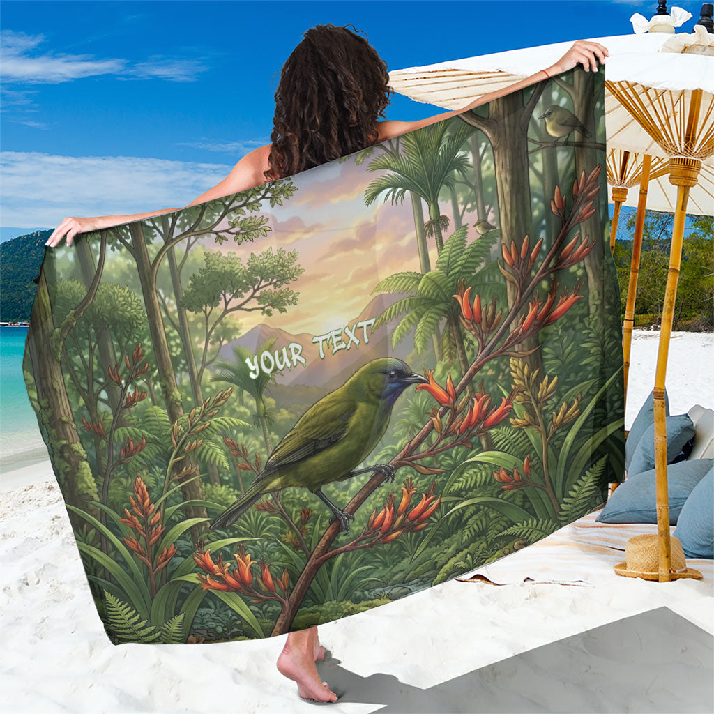 Bellbird New Zealand Personalised Sarong Korimako Harakeke Flower Native Forest