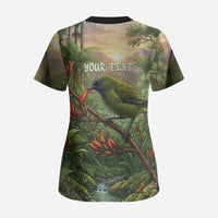Bellbird New Zealand Personalised Scrub Top Korimako Harakeke Flower Native Forest LT22 - Polynesian Pride