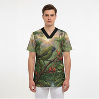 Bellbird New Zealand Personalised Scrub Top Korimako Harakeke Flower Native Forest LT22 - Polynesian Pride